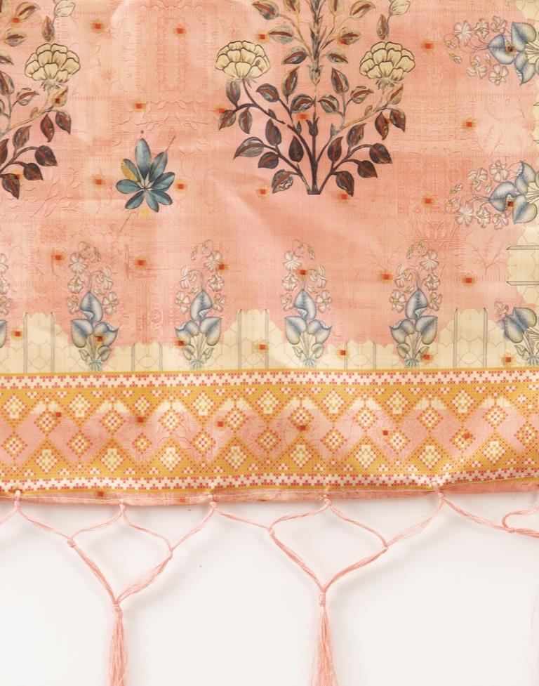 Splendiferous Peach Coloured Poly Silk Digital Printed Dupatta | Sudathi