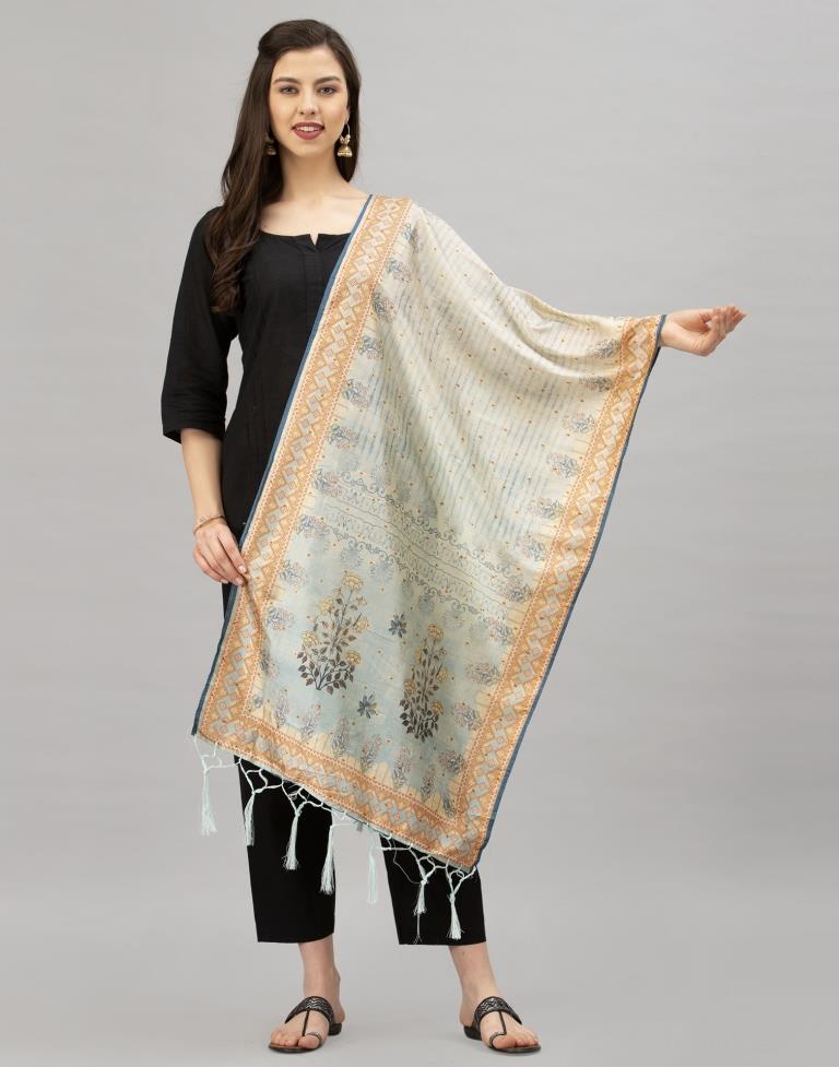 Voguish Light Sky Blue Coloured Poly Silk Digital Printed Dupatta | Sudathi