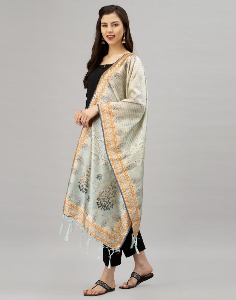 Voguish Light Sky Blue Coloured Poly Silk Digital Printed Dupatta | Sudathi