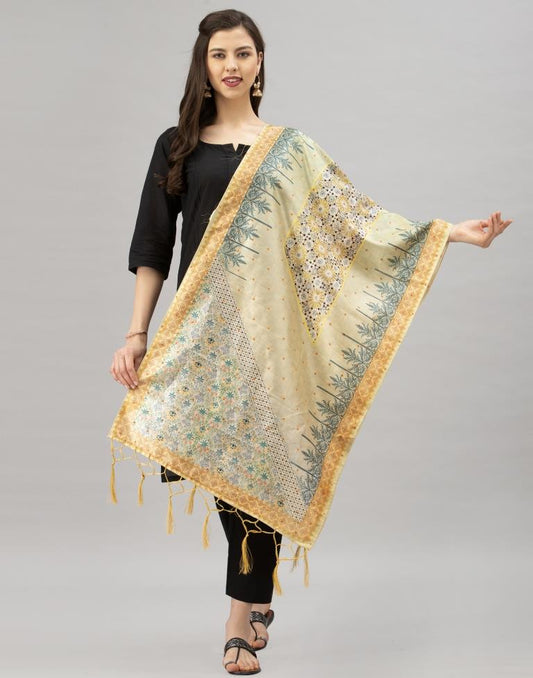 Attractive Pestal Green,Multi Coloured Poly Silk Digital Printed Dupatta | Sudathi