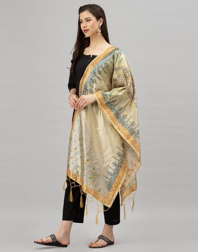Attractive Pestal Green,Multi Coloured Poly Silk Digital Printed Dupatta | Sudathi
