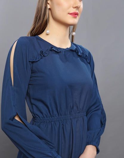 Attractive Navy Blue Coloured Plain Crepe Tops | Sudathi