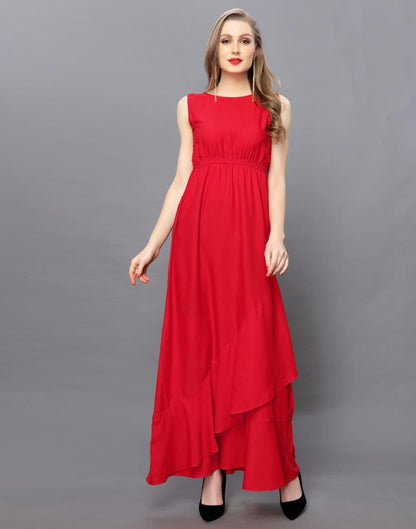 Fabulous Red Coloured Plain Crepe Dress | Sudathi