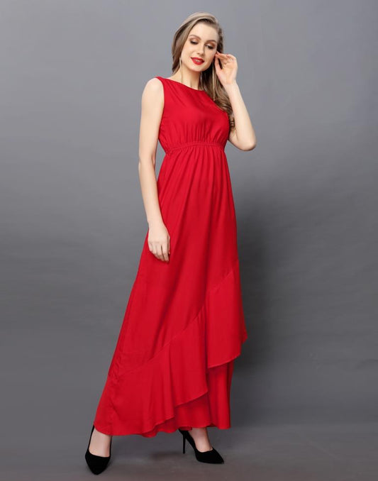 Fabulous Red Coloured Plain Crepe Dress | Sudathi