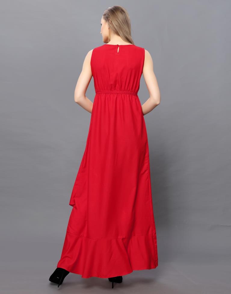 Fabulous Red Coloured Plain Crepe Dress | Sudathi