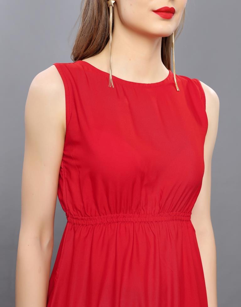 Fabulous Red Coloured Plain Crepe Dress | Sudathi
