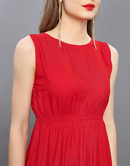 Fabulous Red Coloured Plain Crepe Dress | Sudathi