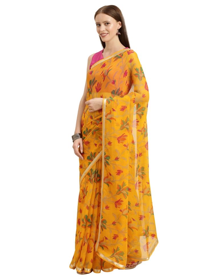 Yellow Coloured Chiffon Printed Casual saree | Sudathi