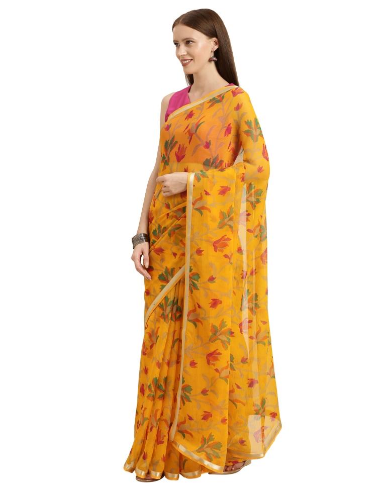 Yellow Coloured Chiffon Printed Casual saree | Sudathi