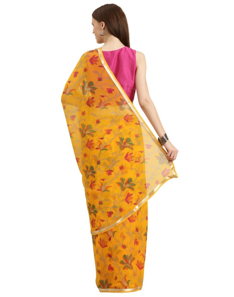 Yellow Coloured Chiffon Printed Casual saree | Sudathi