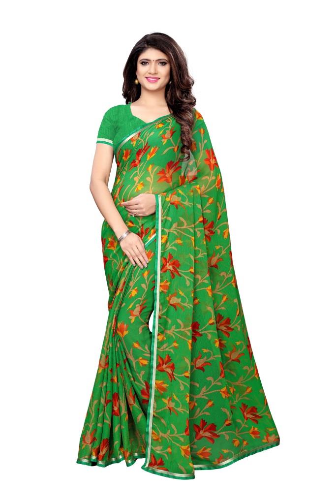 Green Coloured Chiffon Printed Casual saree | Sudathi