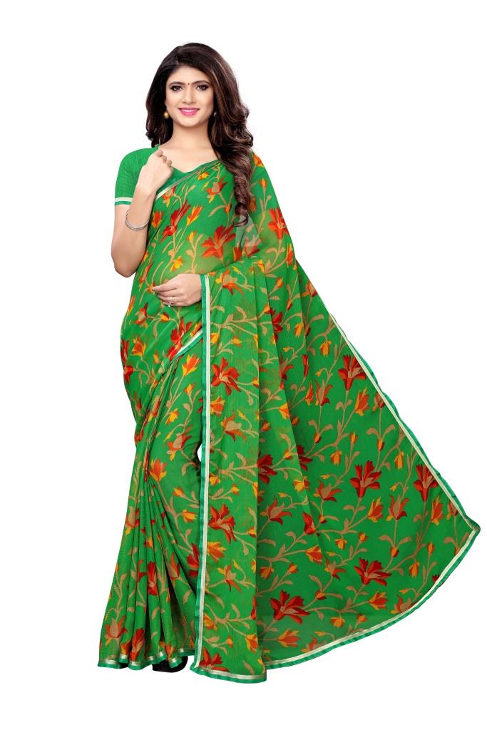 Green Coloured Chiffon Printed Casual saree | Sudathi