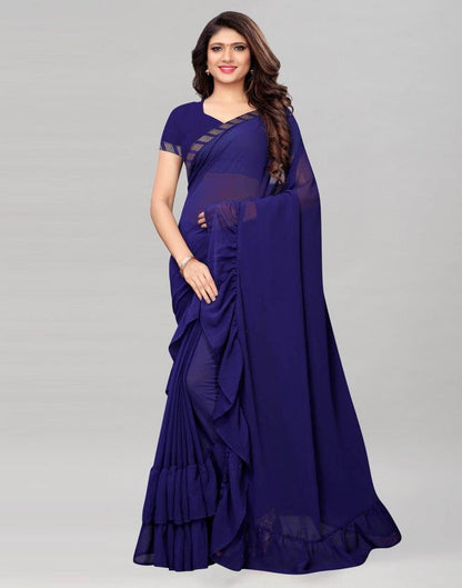 Navy Blue Ruffled Saree | Sudathi