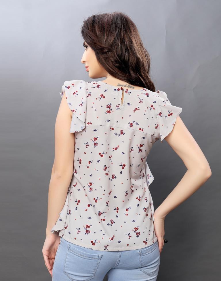 Ethnic Grey Coloured Printed Crepe Tops | Sudathi
