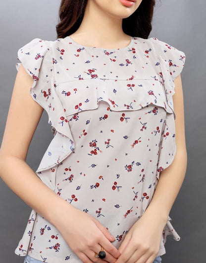 Ethnic Grey Coloured Printed Crepe Tops | Sudathi