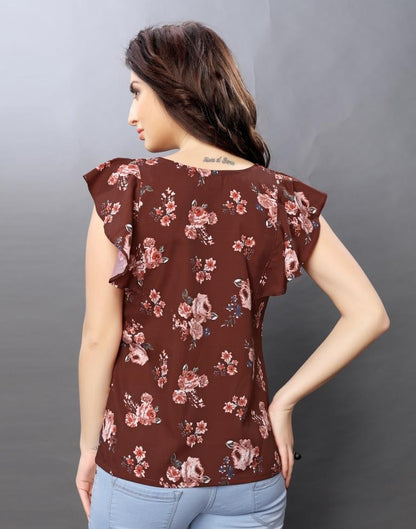 Engrossing Rust Coloured Printed Crepe Tops | Sudathi