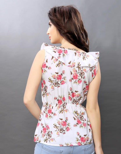 Ambitious White Coloured Printed Crepe Tops | Sudathi