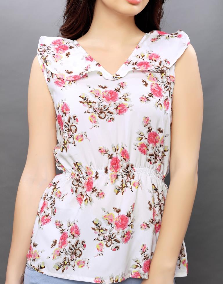 Ambitious White Coloured Printed Crepe Tops | Sudathi