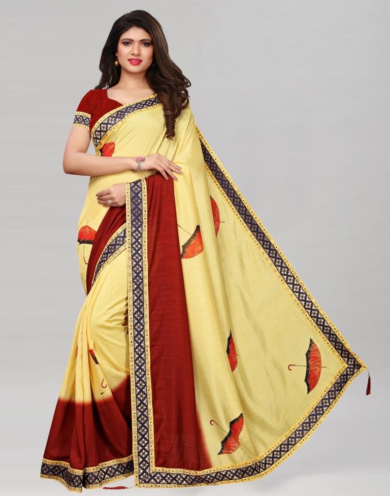 Light yellow Silk Digital Printed Saree | Sudathi