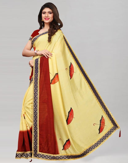 Light yellow Silk Digital Printed Saree | Sudathi