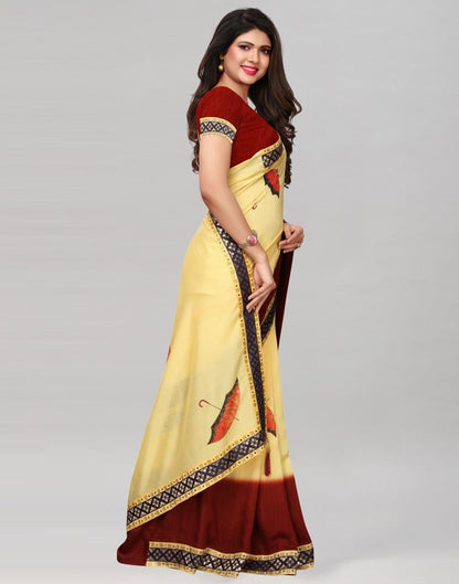 Light yellow Silk Digital Printed Saree | Sudathi