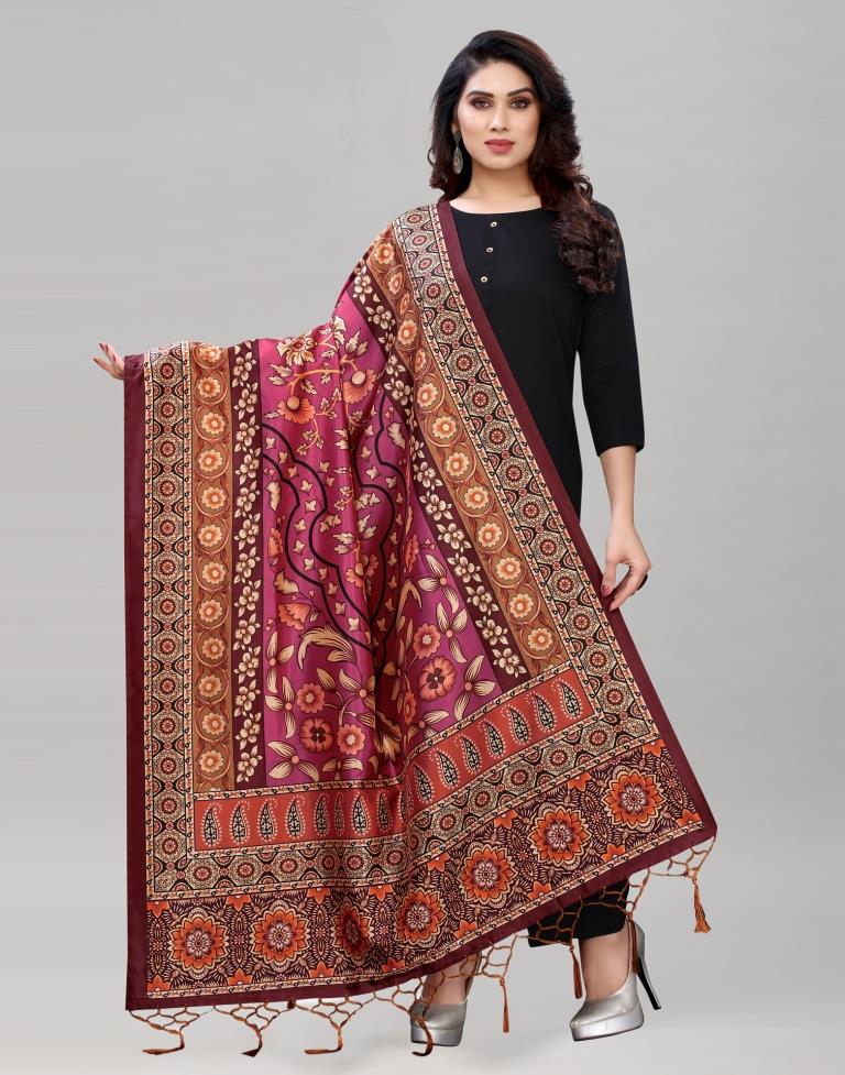 Glitzy Punch Pink Coloured Poly Silk Digital Printed Dupatta | Sudathi