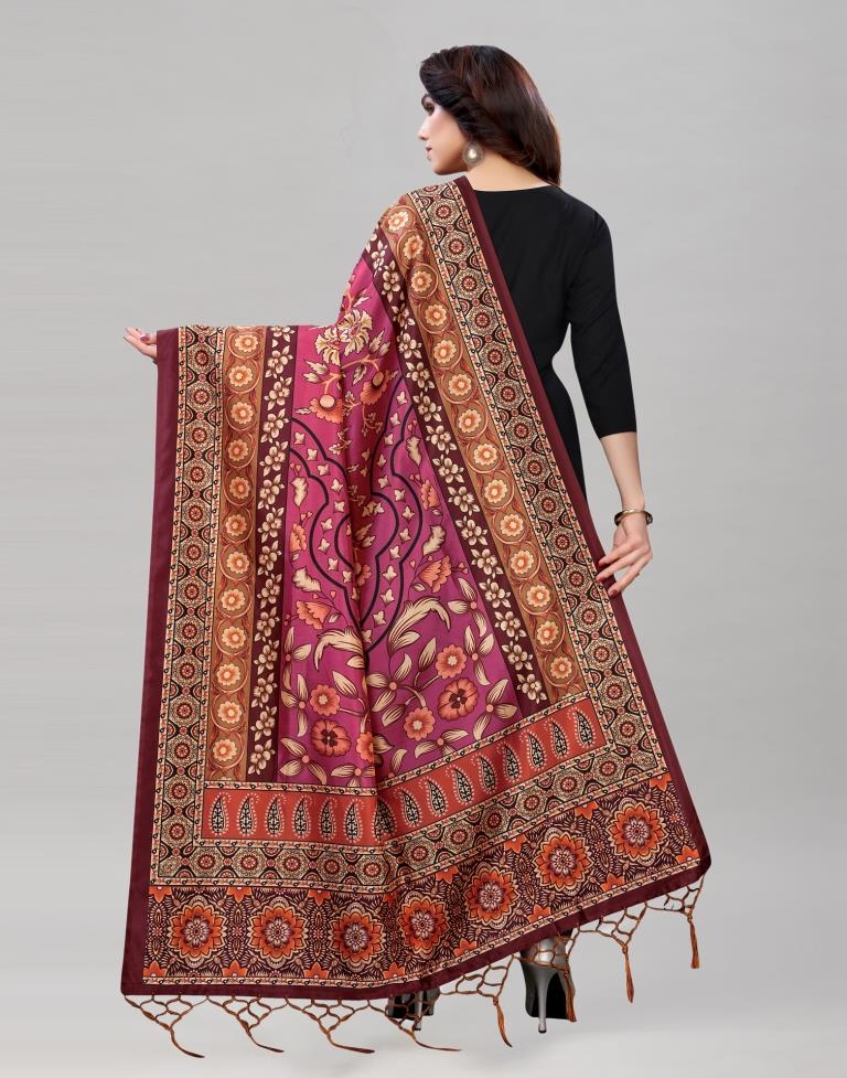 Glitzy Punch Pink Coloured Poly Silk Digital Printed Dupatta | Sudathi
