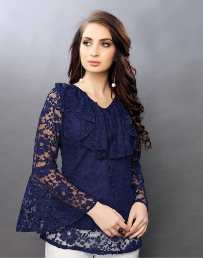 Astounding Navy Blue Coloured Net Russell Net Tops | Sudathi