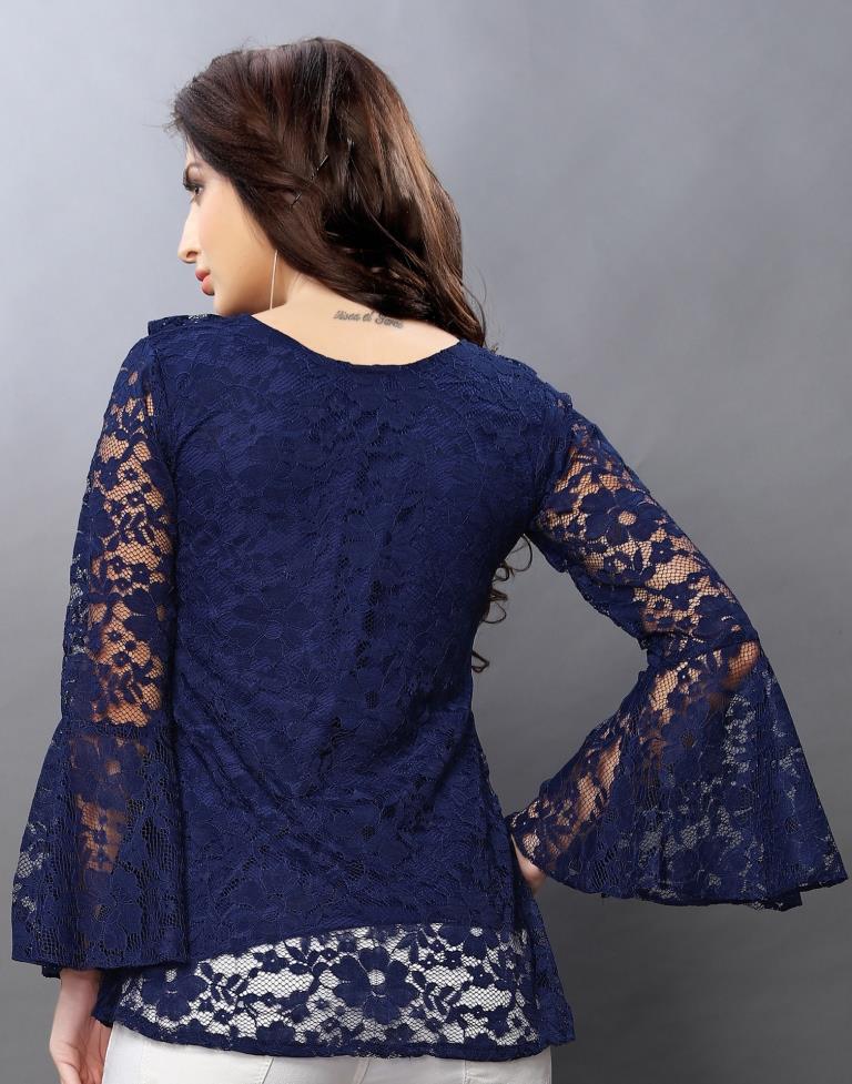 Astounding Navy Blue Coloured Net Russell Net Tops | Sudathi