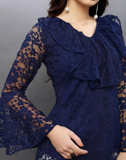 Astounding Navy Blue Coloured Net Russell Net Tops | Sudathi