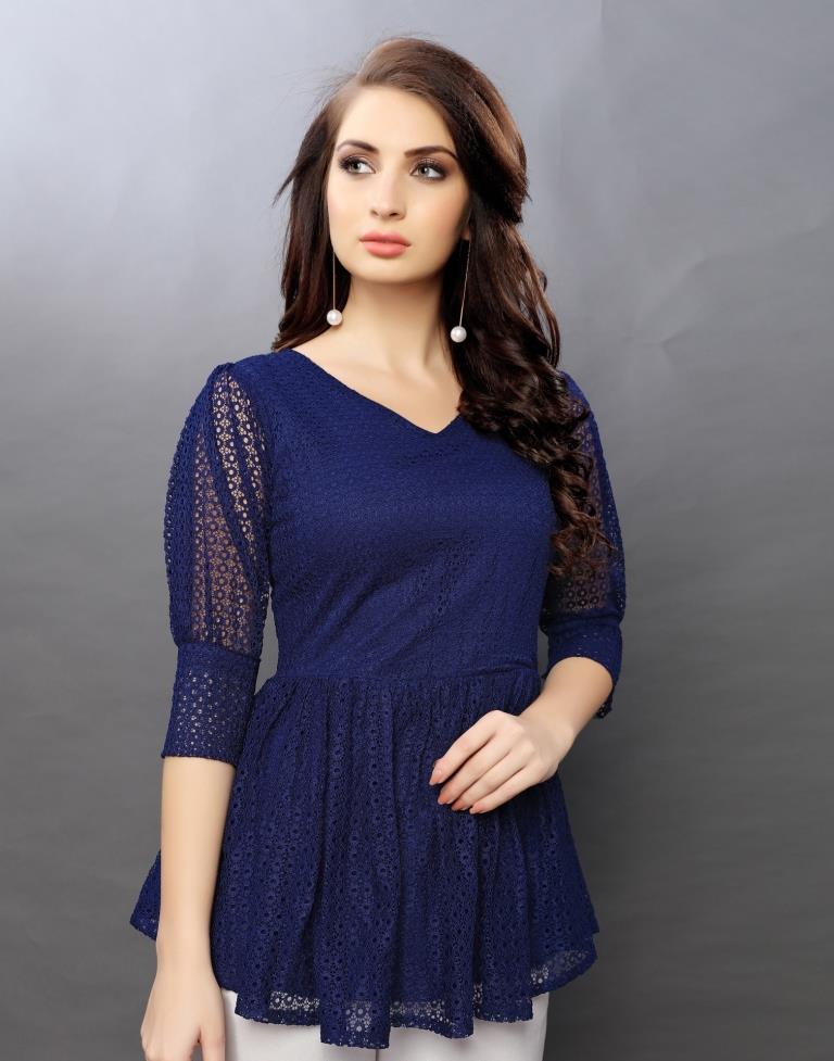 Ravishing Navy Blue Coloured Net Russell Net Tops | Sudathi