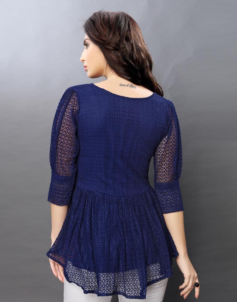 Ravishing Navy Blue Coloured Net Russell Net Tops | Sudathi