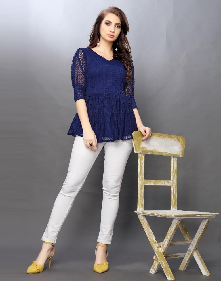 Ravishing Navy Blue Coloured Net Russell Net Tops | Sudathi