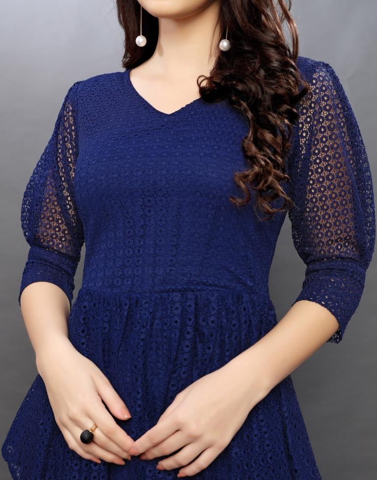 Ravishing Navy Blue Coloured Net Russell Net Tops | Sudathi