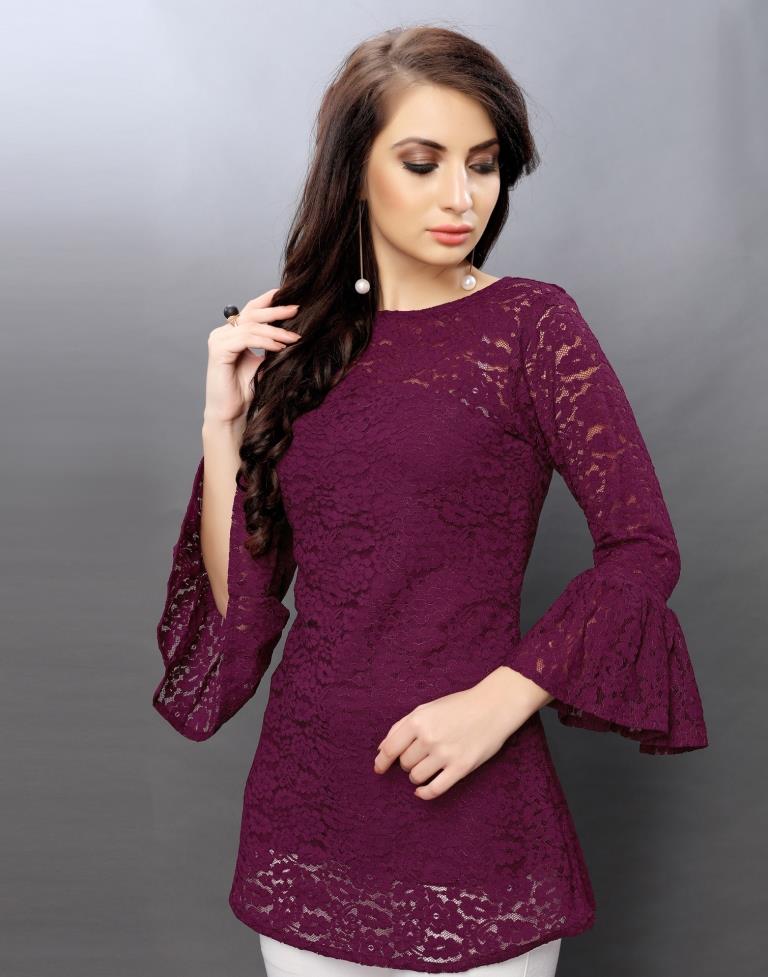 Dreamy Purple Coloured Net Russell Net Tops | Sudathi