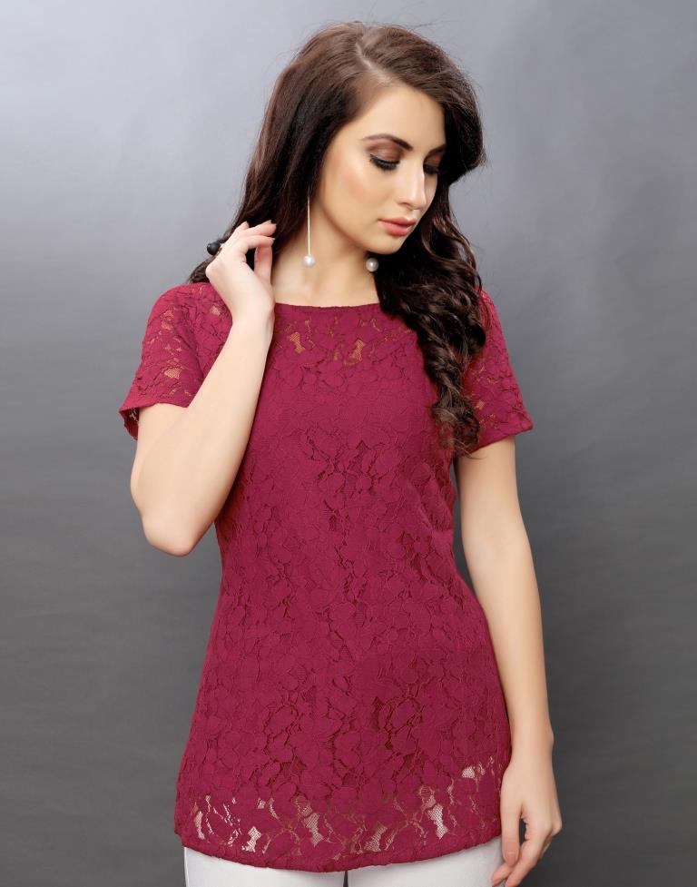 Divine Maroon Coloured Net Russell Net Tops | Sudathi