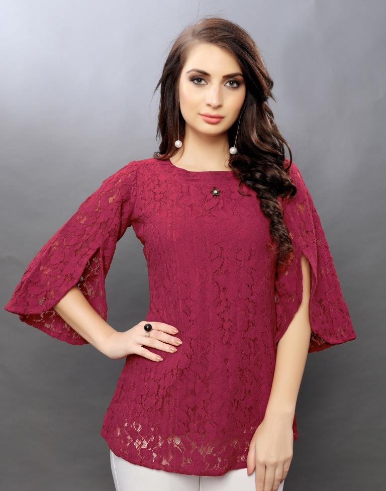 Classic Maroon Coloured Net Russell Net Tops | Sudathi