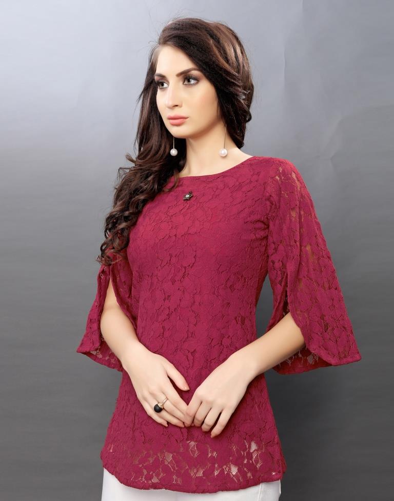 Classic Maroon Coloured Net Russell Net Tops | Sudathi