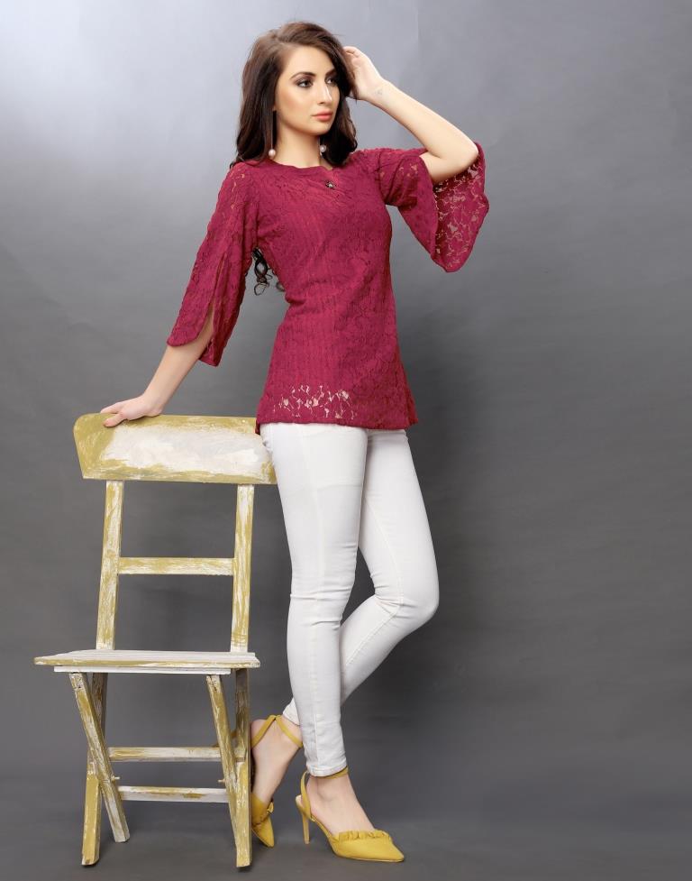 Classic Maroon Coloured Net Russell Net Tops | Sudathi