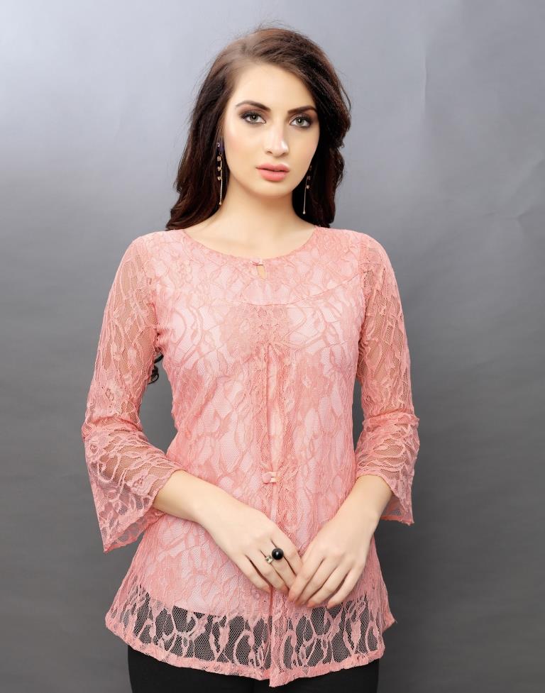 Classy Peach Coloured Net Russell Net Tops | Sudathi
