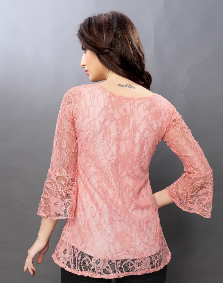 Classy Peach Coloured Net Russell Net Tops | Sudathi