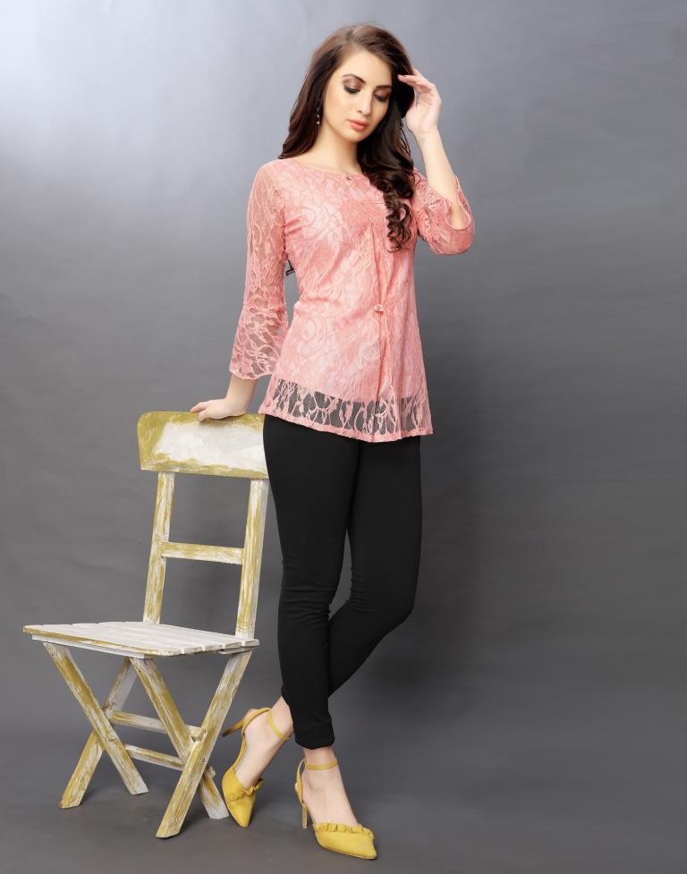 Classy Peach Coloured Net Russell Net Tops | Sudathi