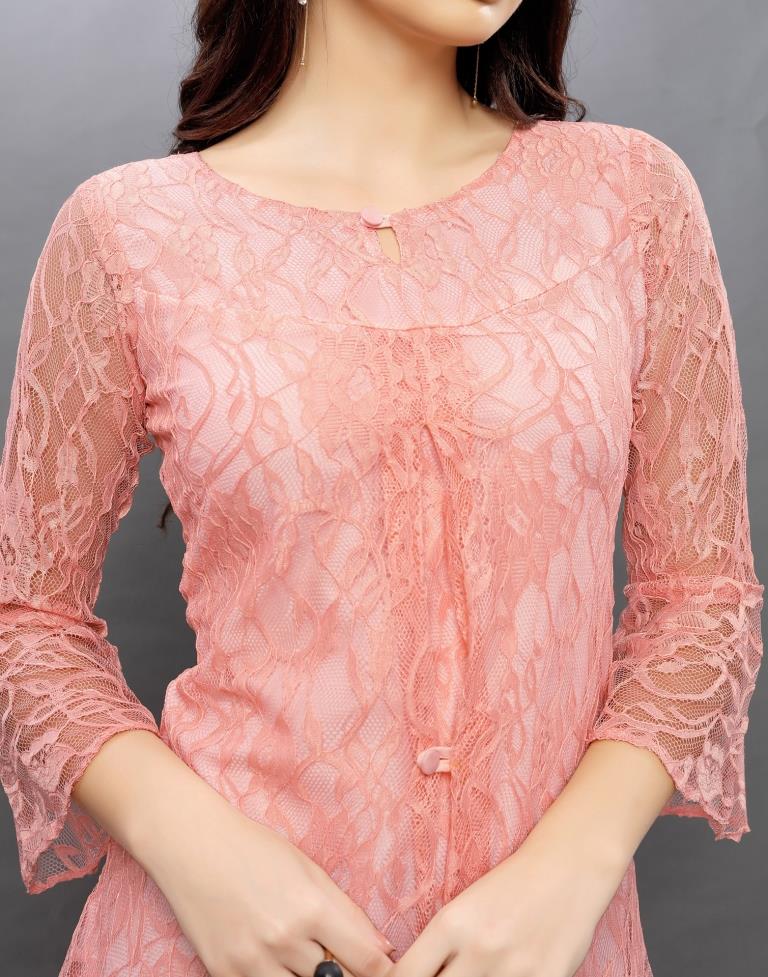 Classy Peach Coloured Net Russell Net Tops | Sudathi