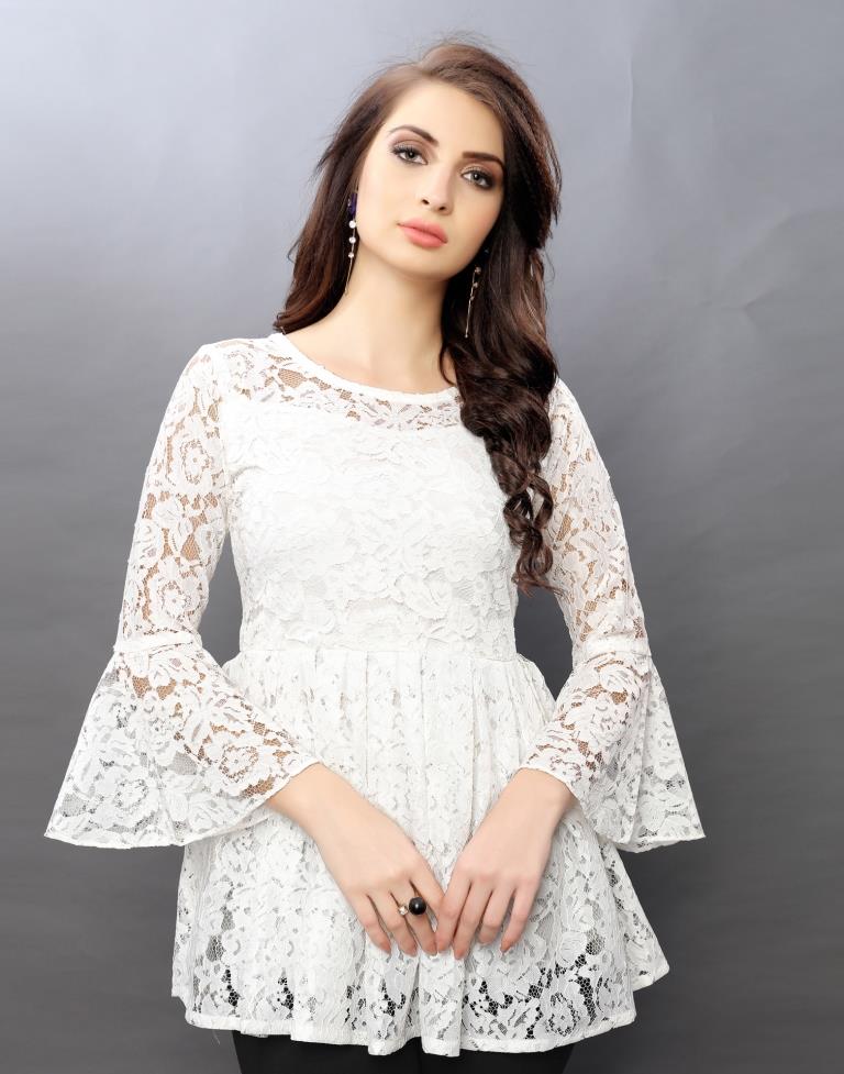 Desirable White Coloured Net Russell Net Tops | Sudathi