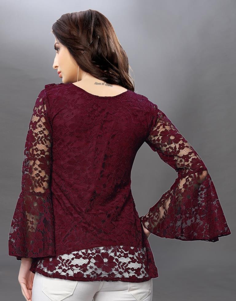 Beguiling Maroon Coloured Net Russell Net Tops | Sudathi