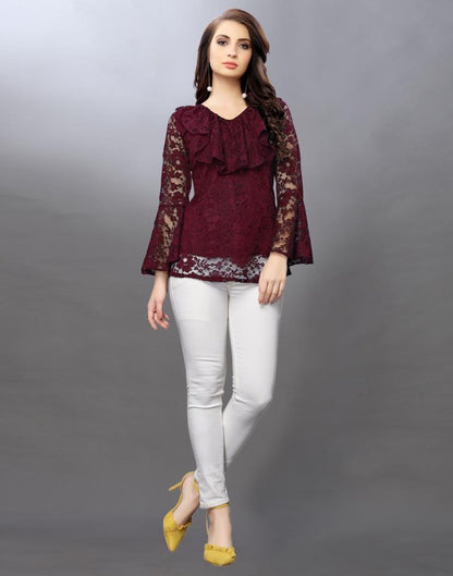 Beguiling Maroon Coloured Net Russell Net Tops | Sudathi