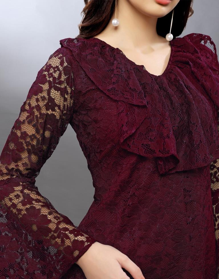Beguiling Maroon Coloured Net Russell Net Tops | Sudathi