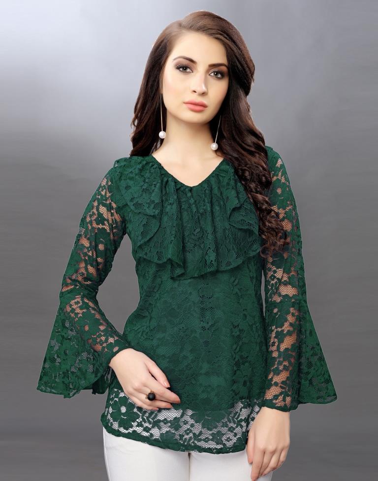 Alluring Green Coloured Net Russell Net Tops | Sudathi