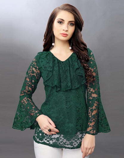 Alluring Green Coloured Net Russell Net Tops | Sudathi