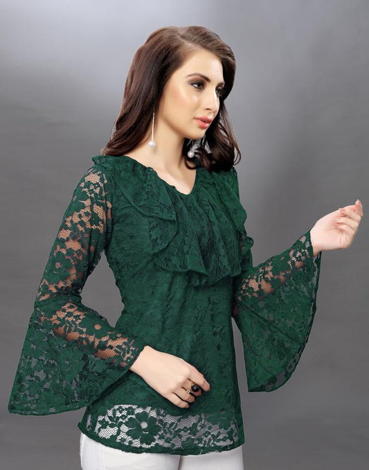 Alluring Green Coloured Net Russell Net Tops | Sudathi